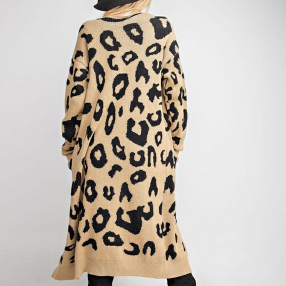 Leopard Print Sweater Cardigan Duster w/ Pockets - Picture 5 of 5